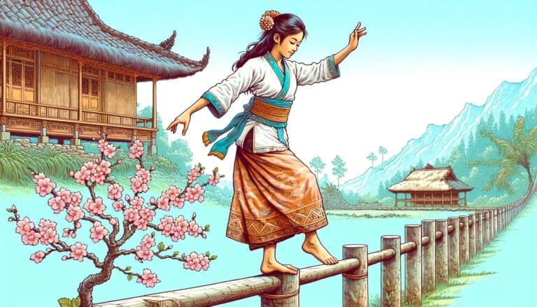 Woman balancing on a rail, promoting meditation and mindful living for harmony in relationships, crystals for sensitivity.